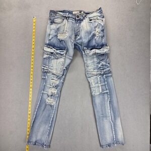 FWRD Denim Jeans Mens Blue Light Wash Slim Tapered Thrashed Pockets Fits 30x32